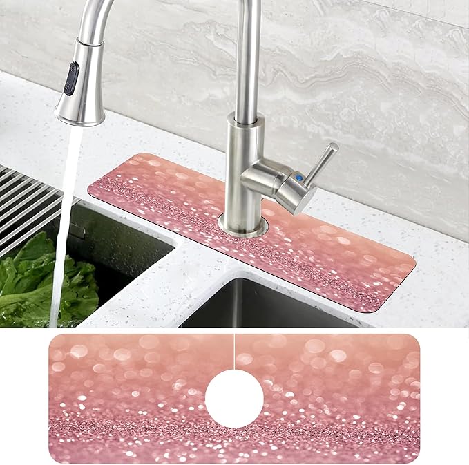 Abstract Pink Glitter Diamond Sink Faucet Absorbing Mat Sink Splash Guard