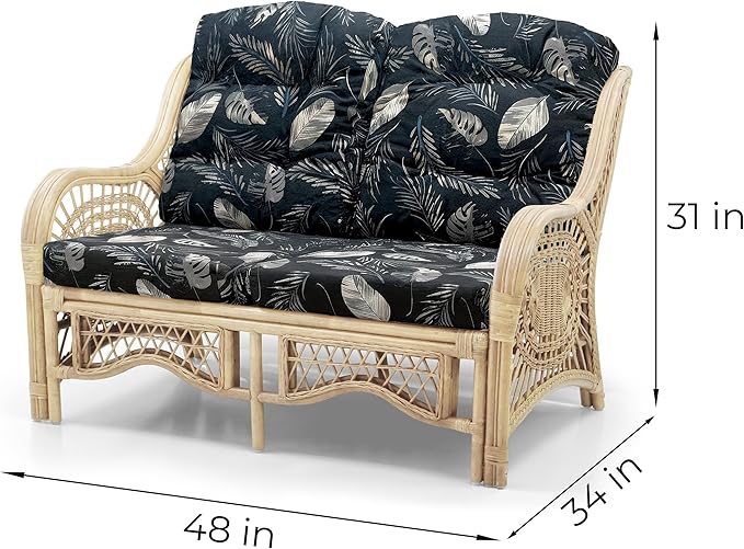 Malibu Lounge Loveseat Sofa Natural Rattan Wicker Handmade Design, Natural Color