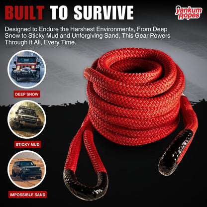 Yankum Kinetic Recovery Rope - Heavy Duty 1" x 20' Tow Rope, Off-Road & Vehicle Recovery Kit, Kinetic Energy Snatch Strap, Soft Shackles for 4x4, Jeep, and Trucks, Made in USA – Rattler Series
