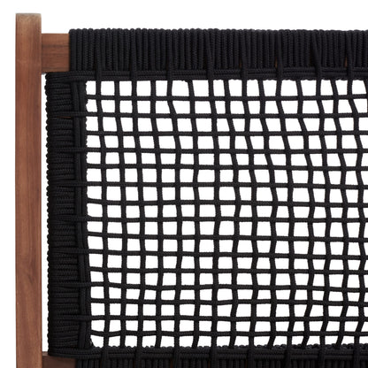 SAFAVIEH Outdoor - Kobina Folding Bench - Natural & Black - Solid Wood and Rope - Modern Sculpted Folding Design - Ideal for Patio, Deck, Porch, Backyard, 13.8" Seat Height (PAT7304E)