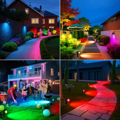 Linke Solar Spot Lights Outdoor Garden, 4 in 1 Colour Changing Led RGB Solar Powered Spotlights IP66 Spike Lights Remote Control Dusk to Dawn Landscape Spotlight for Yard Patio Lawn