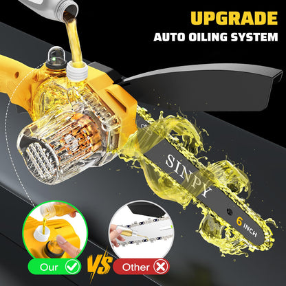 SINPY Mini Chainsaw Cordless, 6 Inch Electric Power Chain Saw with 2 Batteries & 2 Chains, Small Chainsaw with Safety Lock for Tree Trimming, Garden, Wood Cutting Gift for Men Dad Husband Fathers 2025