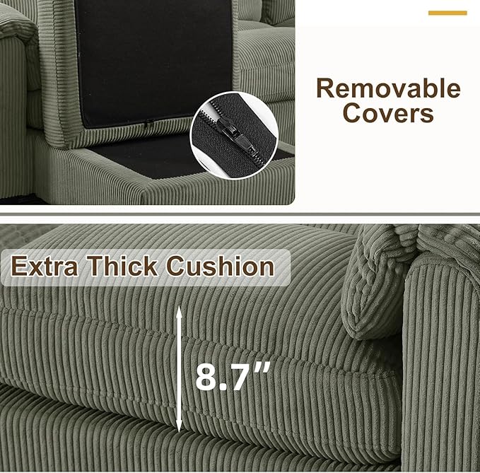 HAOMARKETS Corduroy 3-Piece Sofa Set, Upholstered Ottoman and Accent Chair Sofa