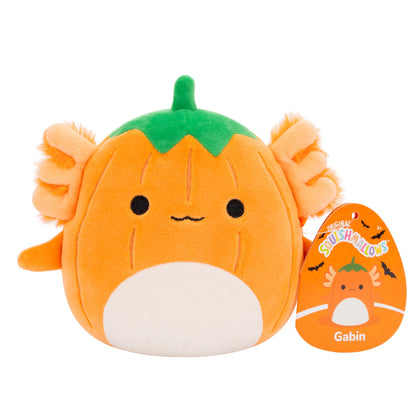 Squishmallows Original 5-Inch Halloween 4-Pack – Gabin Pumpkin Axolotl, Fitzy Goblin Holding Latte, Malcolm Bat Mushroom, Ms. K Purple Clown – Official Jazwares Plush (Little)