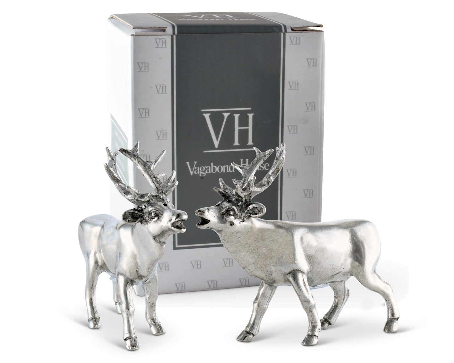 Vagabond House Pewter Deer/Elk Salt and Pepper Shakers Set Artisan Designer Handcrafted for Cabin Lodge Mountain Décor 4.5 inch Tall