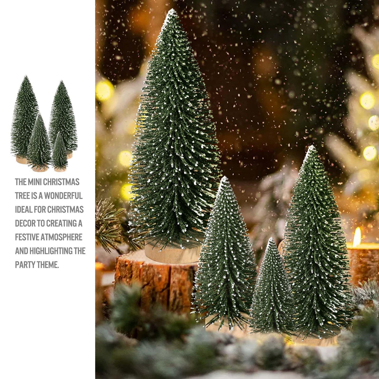 9Pcs Mini Christmas Trees Christmas Decor Artificial Christmas Decorations with 4 Sizes, Christmas Tree Bottle Brush Trees Christmas Table Decorations (Dark Green Two-Tone)