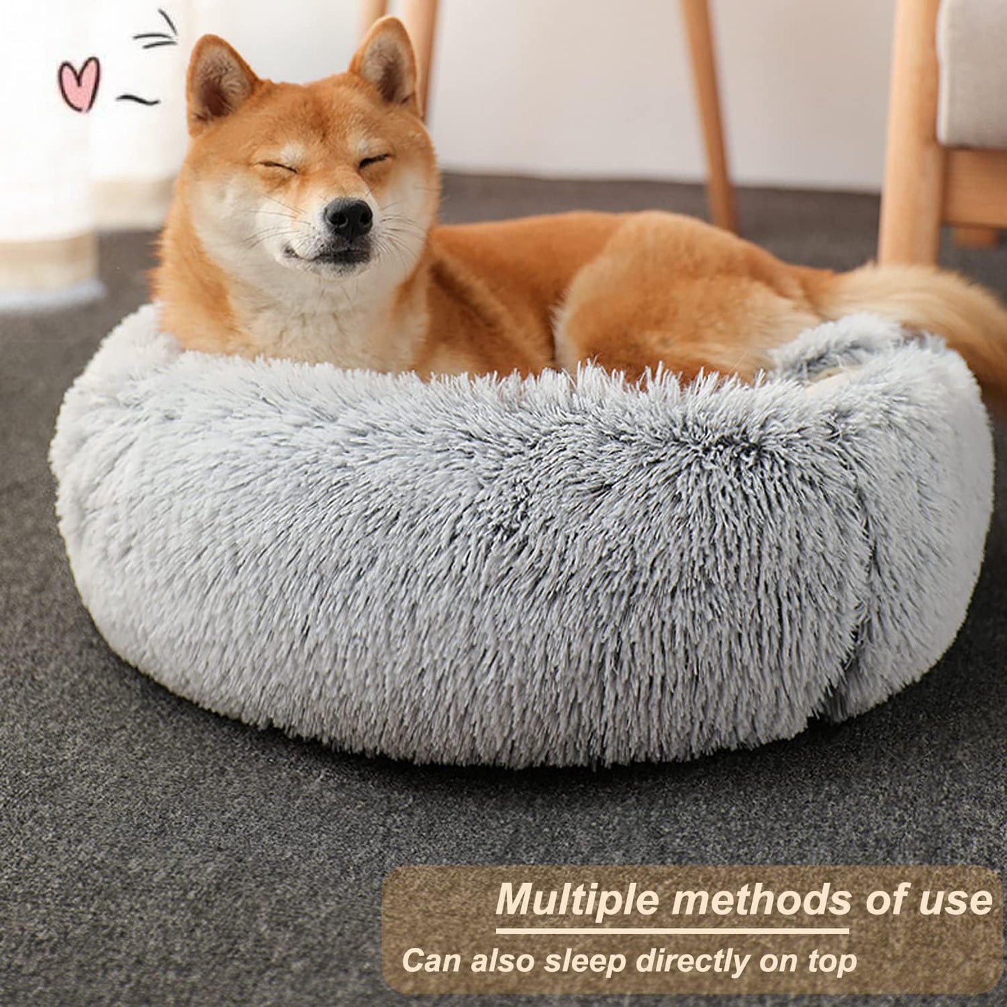 SUOXU Calming Cat Bed Small Dog Bed,Warm Cosy Soft Plush Winter Indoor Cat Cave Bed,Anti Slip Bottom Machine Washable Anti-Anxiety Hooded Pet Bed Sofa Bed for Puppy/Small Medium Large Cats(under 10kg)