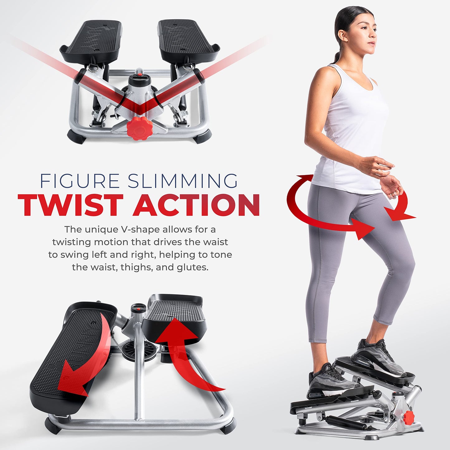 Sunny Health & Fitness Twist Stepper mini steppers for exercise at home Workout Cardio Machine Equipment Gym Stair Master Climber Thigh Space Squat Advanced Twisted Resistance Bands - SF-S0979