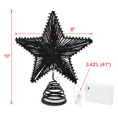CVHOMEDECO. Tree Top Star with Warm White LED Lights and Timer for Christmas Ornaments and Holiday Seasonal Décor, 8-Inch (Black)
