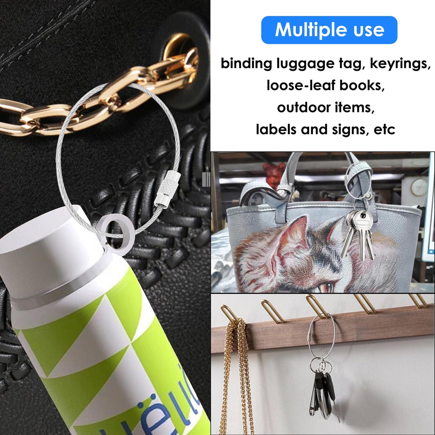 DFTOA-30 Pack 6 inch Extendable Wire Keychain Cable/Luggage Tags/Loops Holder/ID Tag Keeper, Silver Cable Key Ring
