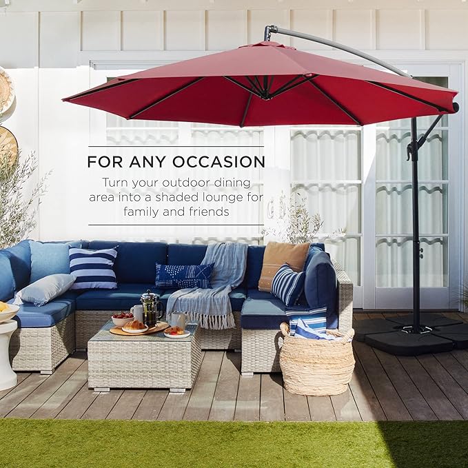 Best Choice Products 10ft Offset Cantilever Hanging Market Patio Umbrella, 8 Sturdy Ribs, Easy Adjustment - Burgundy