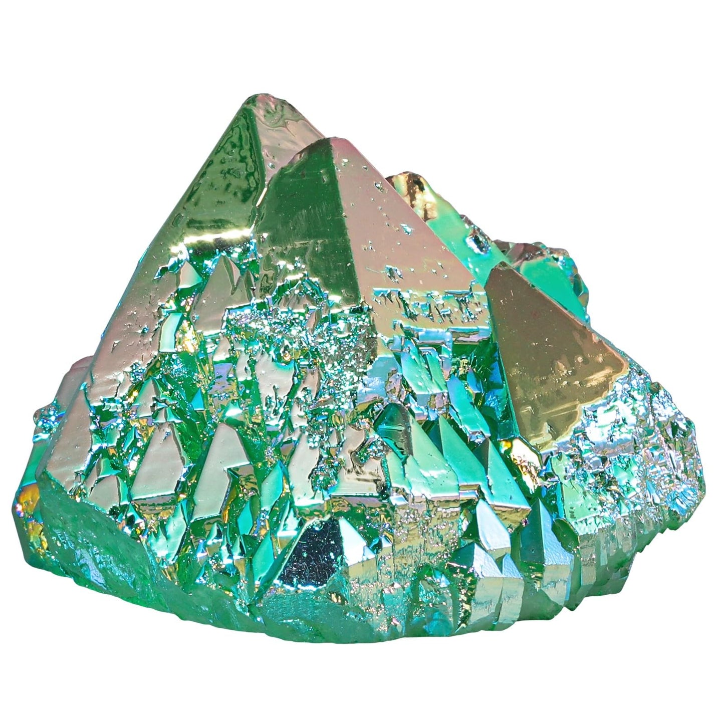 SUNYIK Green AB Titanium Coated Rock Quartz Cluster Irregular Crystal Geode Stone Specimen Decor for Home Office Meditation, 1.6-3"