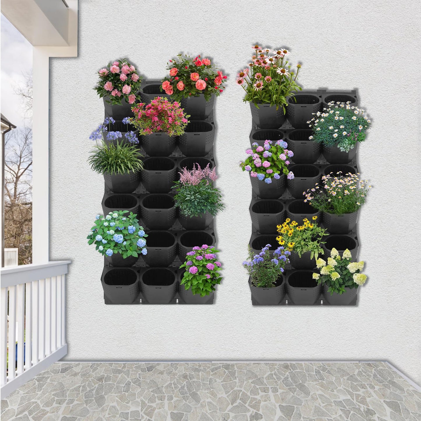 banborba Vertical Garden Planter with 36 Pots, Wall Planters for Indoor Plants, Wall Mounted Plastic Plant Grow Pots for Fruits Vegetables Flowers Herbs - Black