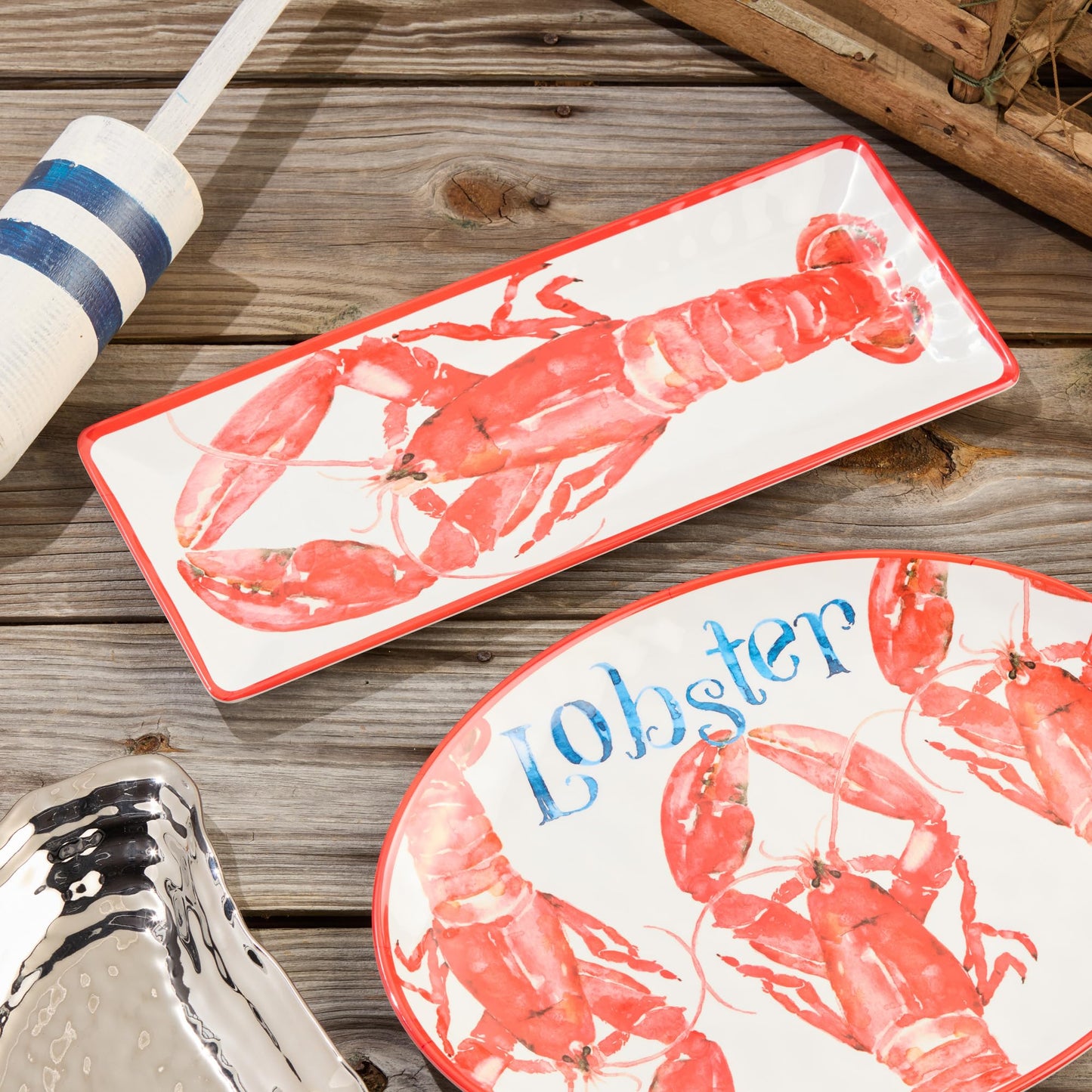 Beach House Lobster Melamine 2-Piece Platter Set – Shatterproof, Chip-Resistant, Lightweight & Dishwasher-Safe