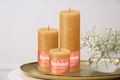 BOLSIUS 4 Pack Yellow Rustic Pillar Candles - 2.75 X 3.25 Inches - Premium European Quality - Includes Natural Plant-Based Wax - Unscented Dripless Smokeless 35 Hour Party and Wedding Candles