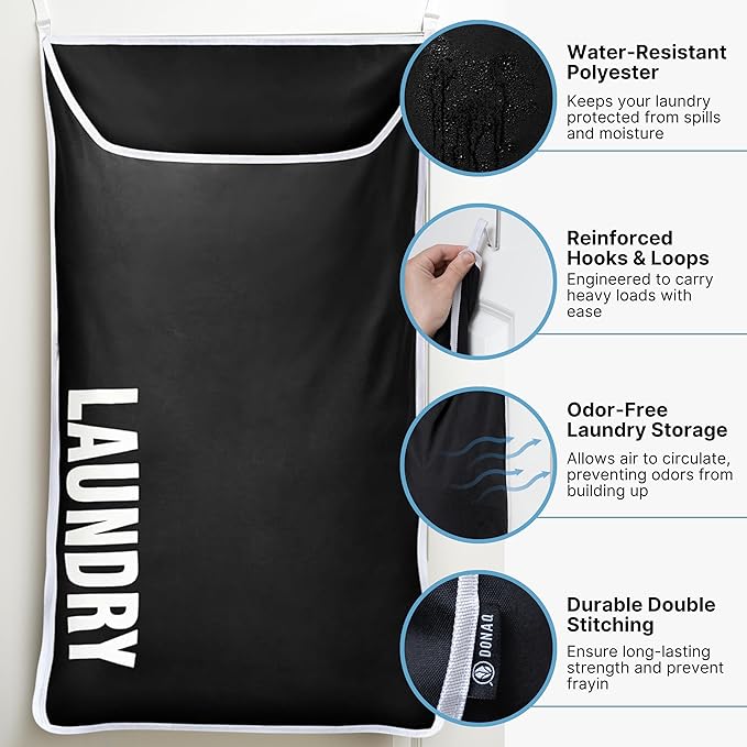 Hanging Laundry Hamper Bag XL 40x22", Space Saving over the Door Storage Bags