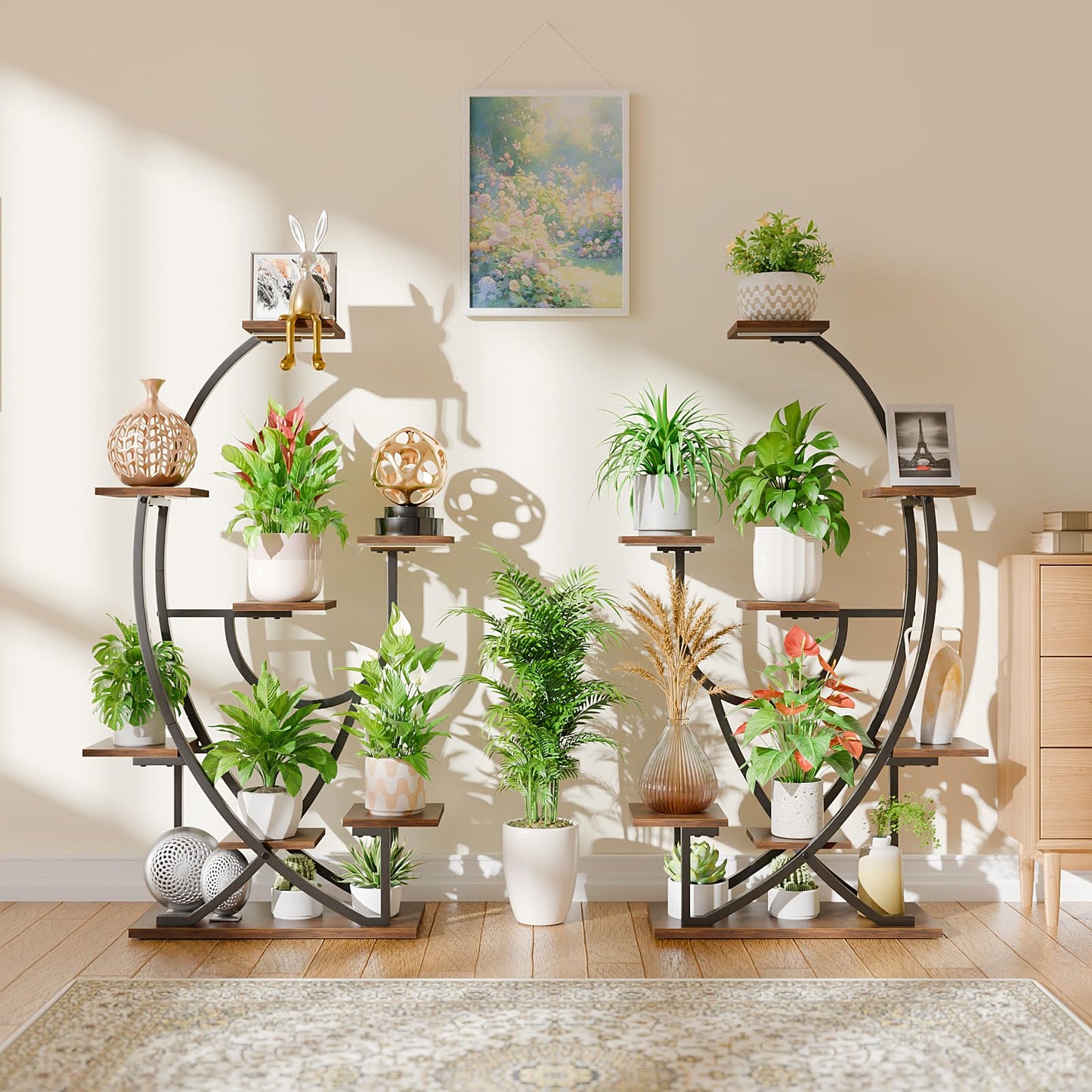 POZILAN Plant Stand with Grow Light - 8 Tiered Corner Planter Stands for Indoor Plants Multiple, 51" Metal Lighted Plant Shelf Indoor with Grow Light
