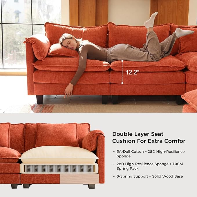 ELUCHANG 114" Oversized V-Shaped Cloud Couch Modular Sectional Sofa