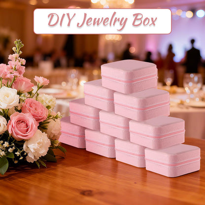 SHENLIU 12 Pack Mini Pink Travel Jewelry Case Bridesmaid Proposal Gift Boxes, 3.74 x 3.74 x 1.81 inches Small Leather Portable Jewelry Earring Organizer for Women Girls Travel Accessories