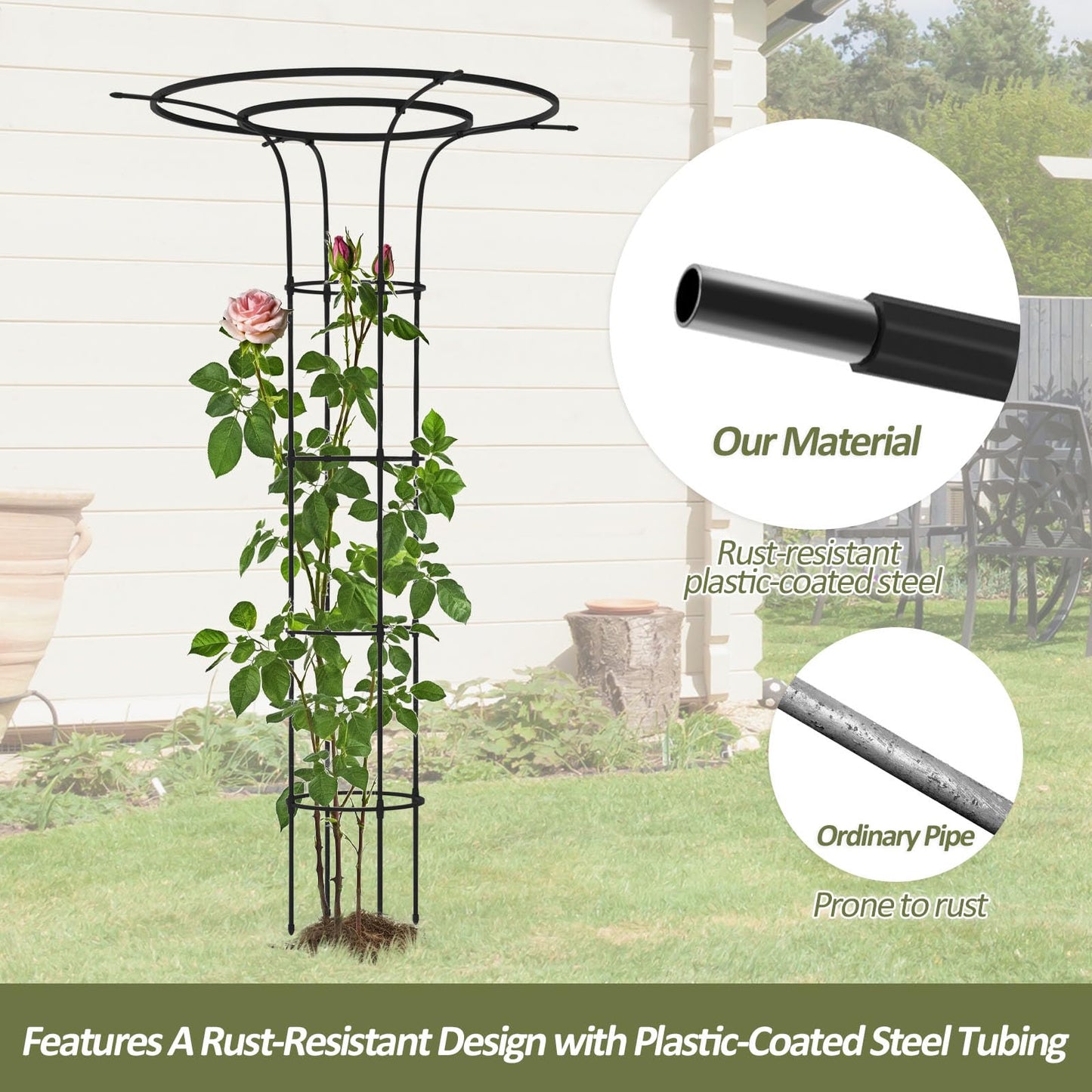 Trellume Trellis for Climbing Plants Outdoor - 69"(H), Expandable and Rust-Proof Metal Plant Support, Easy Installation, Garden Trellis for Potted Roses, Vines, Jasmine(1 Pack)