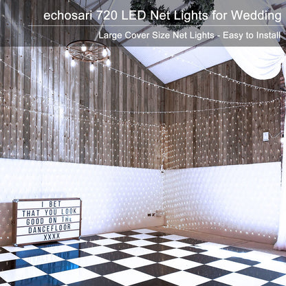 echosari 720 LED Net Lights 20ft x 13ft Large Size Bush Lights Plug in with Remote, IP68 Fully Waterproof Outdoor Net Light for Garden Backyard Wall Bush Trees Decor(Cool White)