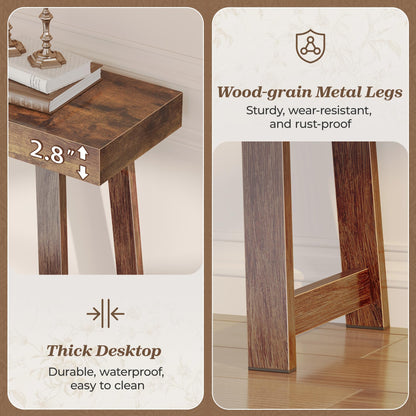 Huuger Entryway Console Table with Charging Station, USB-C Port, 47.2 Inch Sofa Table with Metal Legs, Entry Hallway Table with Thicker Desktop, Modern Behind Couch Table, Rustic Brown