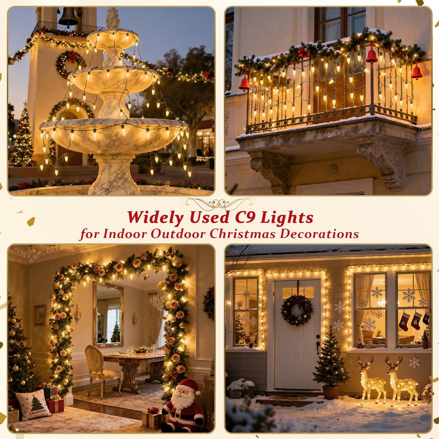 JMEXSUSS 100 LED C9 Christmas Lights Outdoor: 66 FT 8 Modes Plug in Connectable C9 Warm White Christmas Lights for Tree Roof Eaves Garden Decor