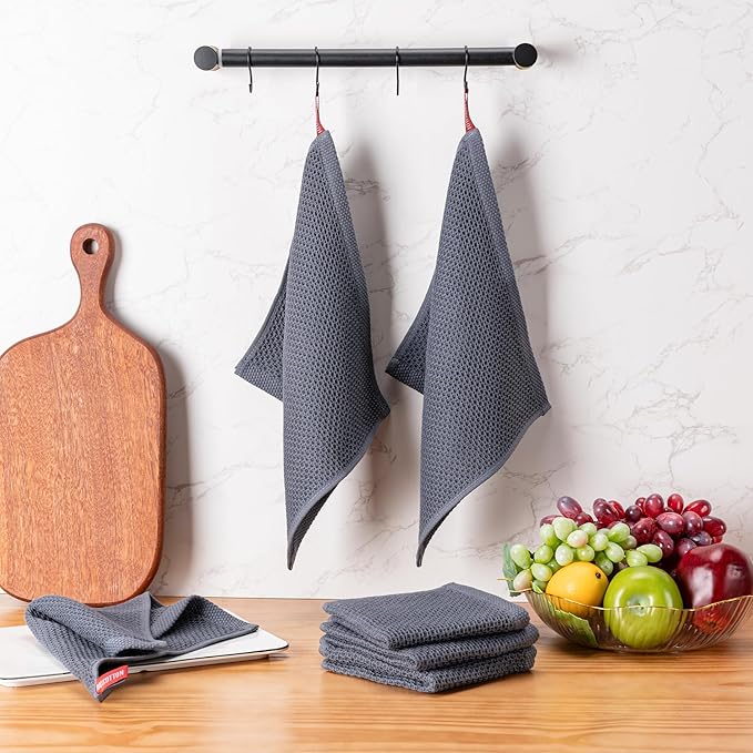 BOOMIBOO Kitchen Towels 6-Pack Kitchen Dish Cloths, 100% Cotton Towels Waffle
