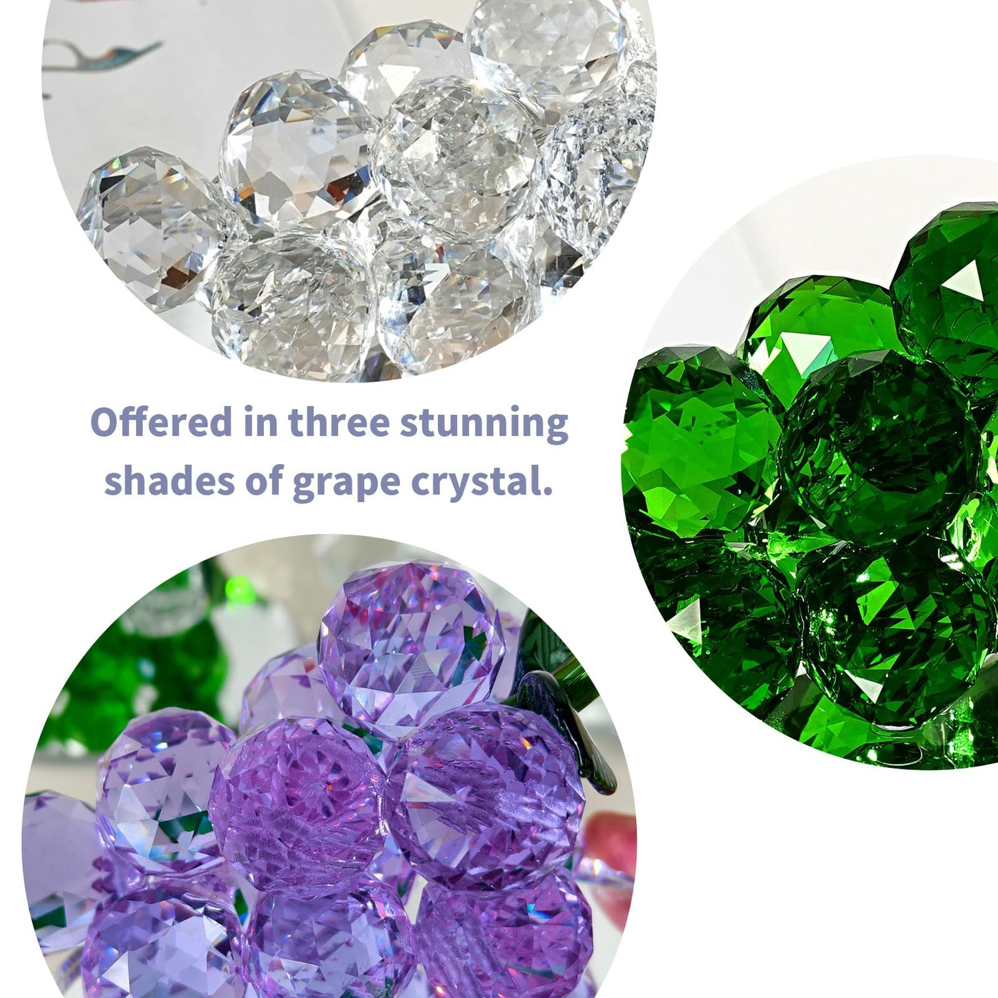Grape Cluster Crystal Decor Sculpture, Sparkling High-Transparency Faceted Design, Luxurious High-End Crystal with Mirror Base, Elegant Home/Office Display, Gift for Collectors & Fruit Lovers (White)