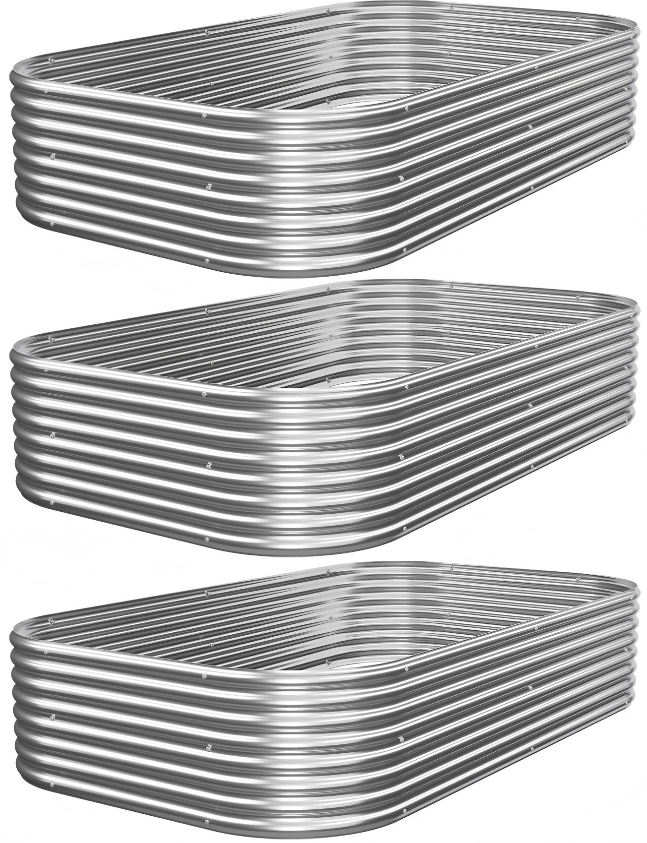 Mostmahes 3 PCS Galvanized Raised Garden Bed Outdoor, Metal Garden Bed for Vegetables, Above Ground Garden Box for Flower, Steel Raised Beds for Gardening - 3x2ft