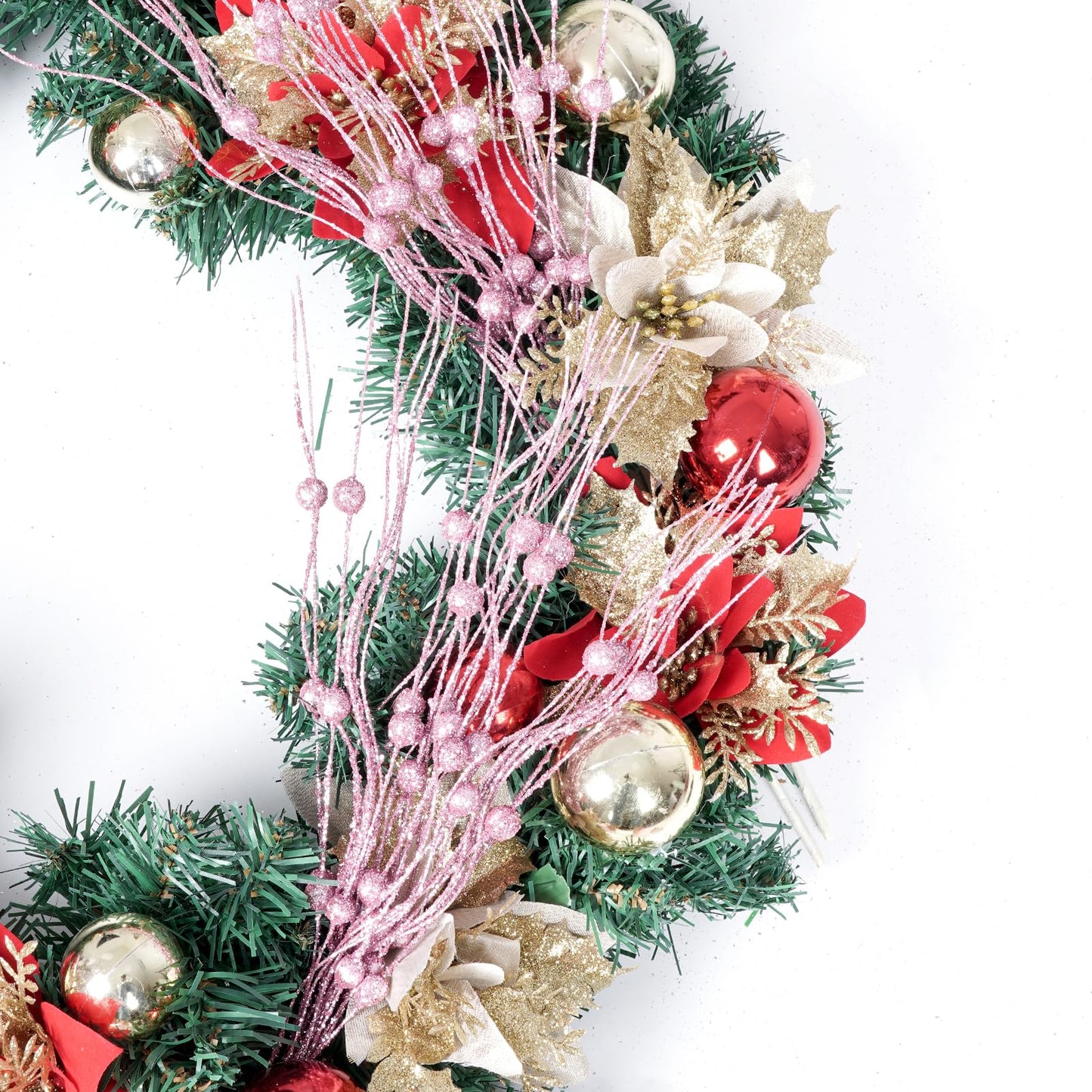 Jmkcoz 12 Pack Christmas Glitter Curly Spray Picks Berry Stems Wispy Willow Christmas Berry Picks Sprays Glittered Twigs for Christmas Tree Topper Wreath Garland Decoration Floral Arrangement (Pink)