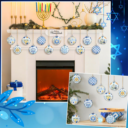 Outus 16 Pcs Hanukkah Ball Ornaments Hanukkah Hanging Ornament for Tree Blue and White Jewish Christmas Decorations for Tree Star of David Chanukah Party Decorations