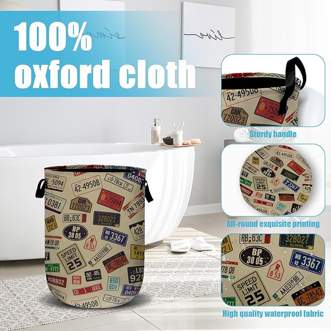 Colourful Car Number Plates Laundry Basket, Laundry Hamper Collapsible Oxford