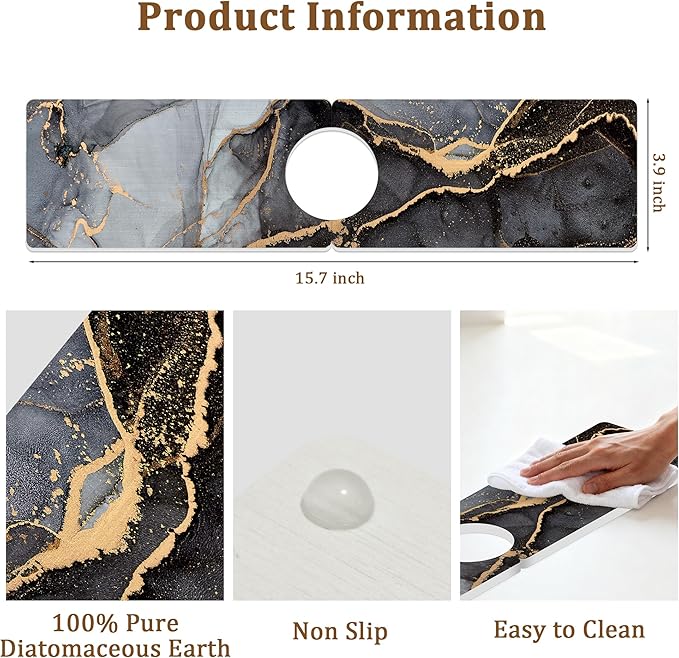 Stone Faucet Mat for Kitchen Sink, 23.6" Fast Drying Around Faucet Diatomite