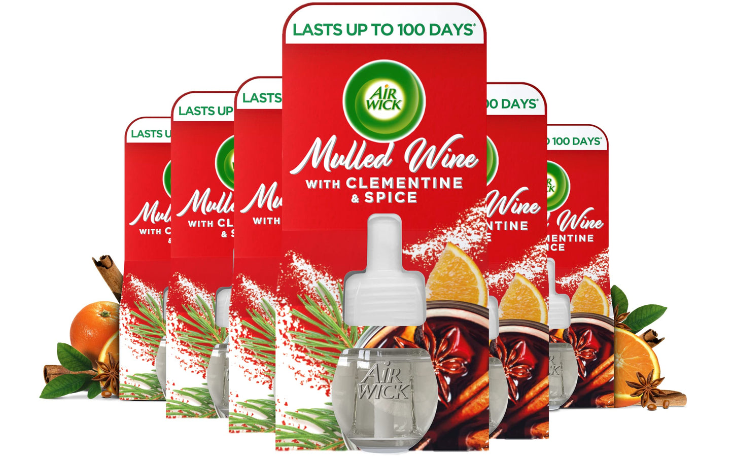 Air Wick Plug in Diffuser Refill, Mulled Wine, Pack 6 x 19ml, Long Lasting Fragrance, Lasts up to 600 Days, Plug in Air freshener