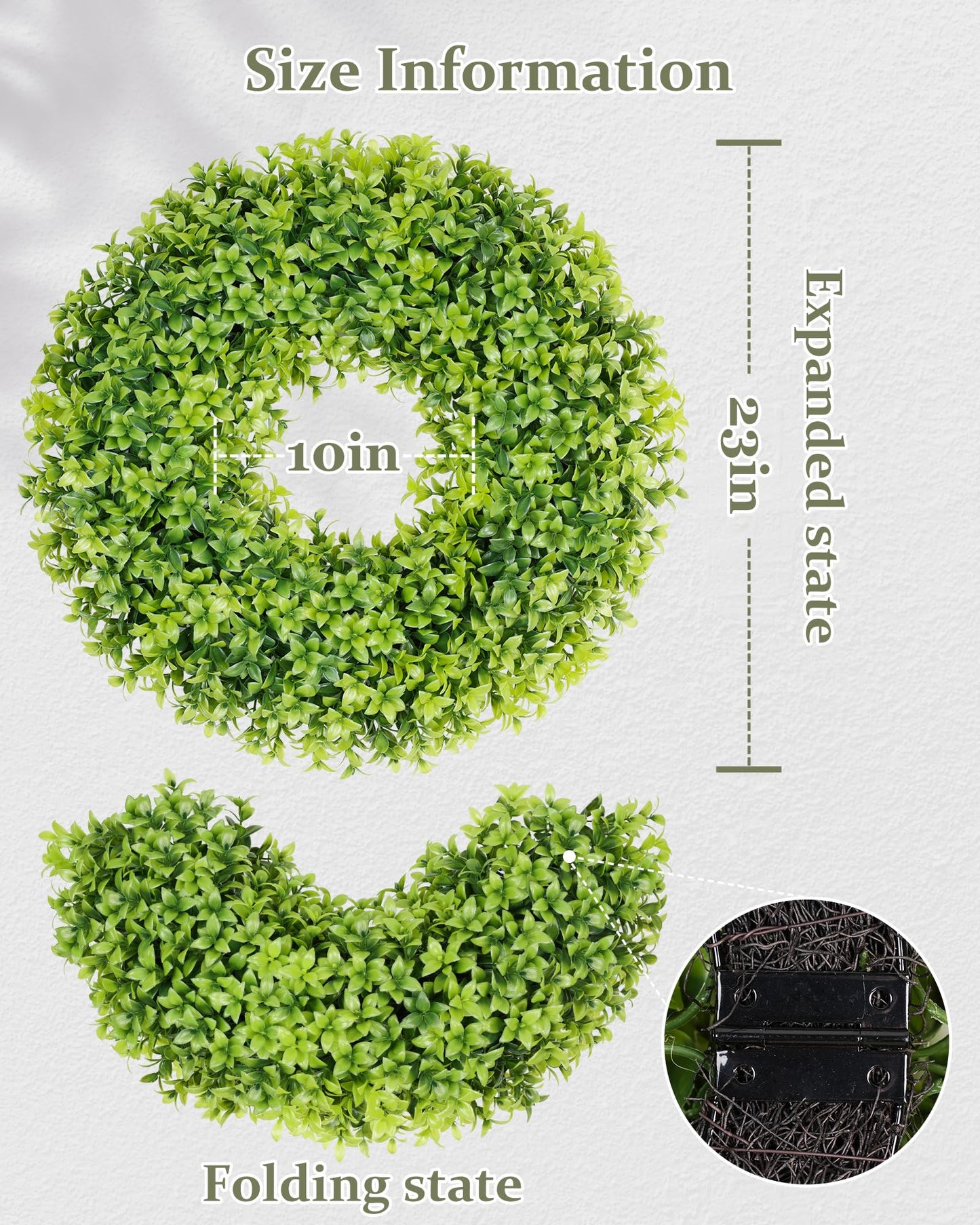 DDHS 23" Boxwood Wreaths Front Door, Artificial Spring Summer Wreath with Sash and Foldable, Green Year Round Indoor Outdoor for Farmhouse Fireplaces and Porches DIY St Patricks Day Decorations