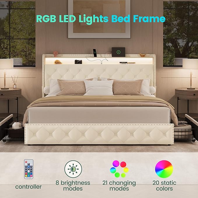 LARMACE Bed Frame King Size Platform Upholstered Bed Frame
