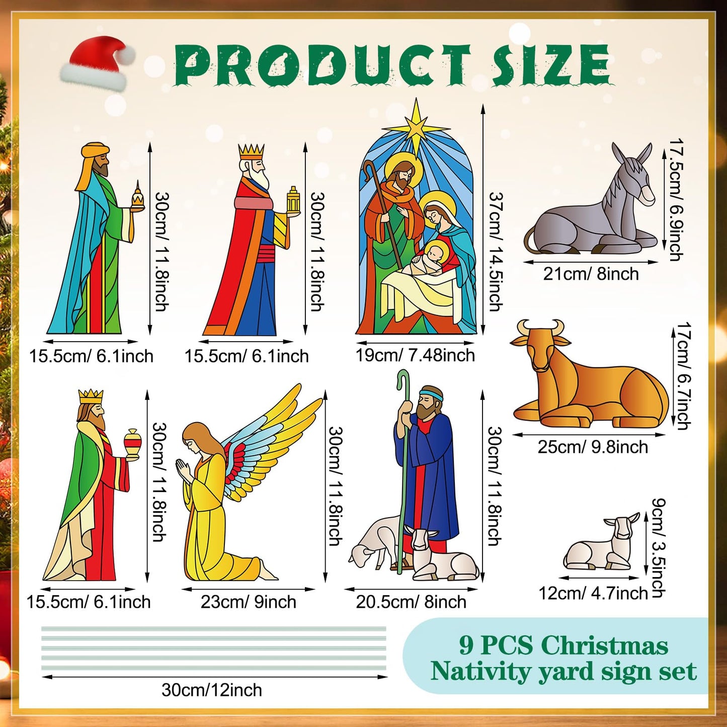 Kathfly 9 Pcs Outdoor Nativity Scene Yard Sign with Stakes Holy Christmas Nativity Yard Stakes Lawn Sign Religious Three Kings Gifts Christmas Decorations for Xmas Party Outdoor Garden Lawn Decoration