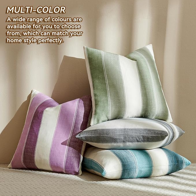 AmHoo Pack of 2 Farmhouse Stripe Check Throw Pillow Covers Set Case Cotton