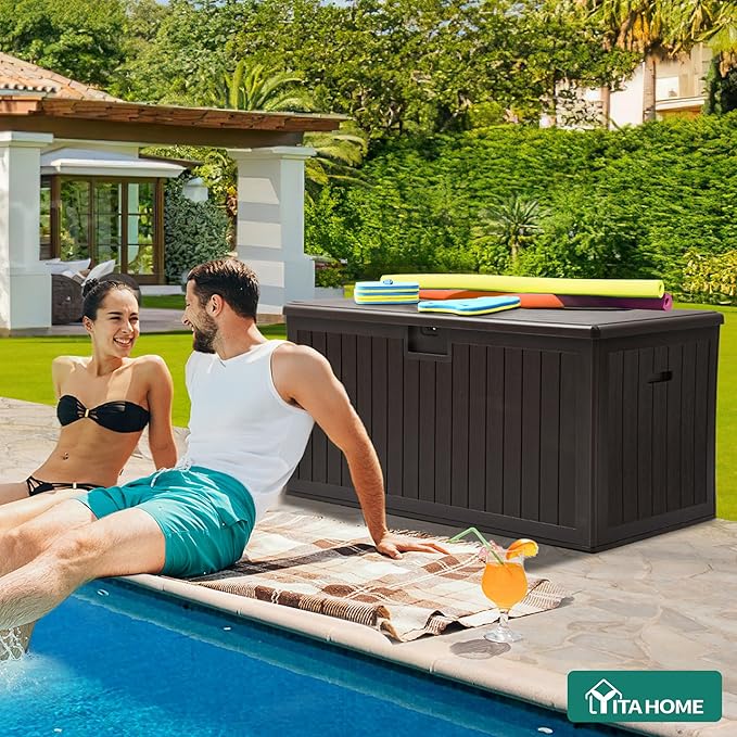 YITAHOME 150 Gallon Large Deck Box with Side Handles, Outdoor Double-Wall Storage for Patio Furniture Cushions, Garden Pool Accessories, Waterproof & Lockable