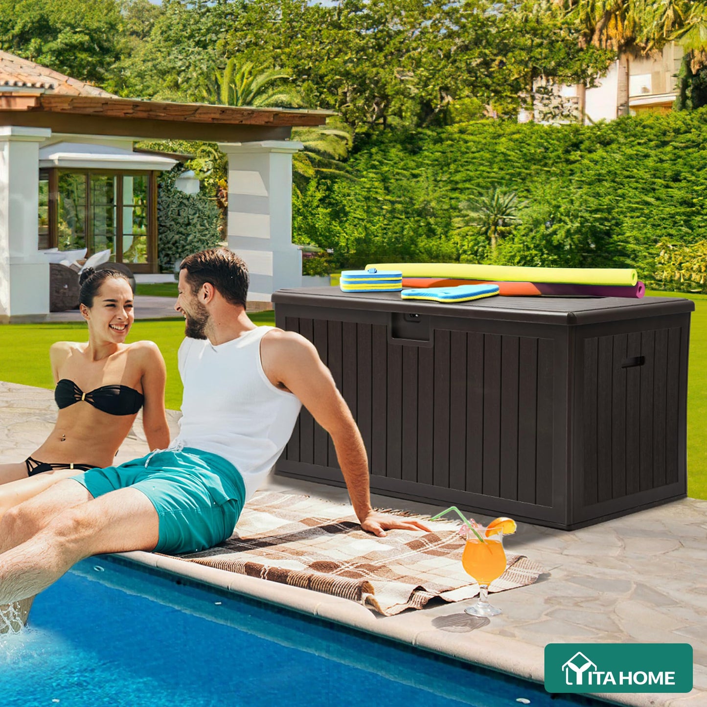 YITAHOME XL 180 Gallon Large Deck Box,Outdoor Storage for Patio Furniture Cushions,Garden Tools,Waterproof,Lockable (Black)