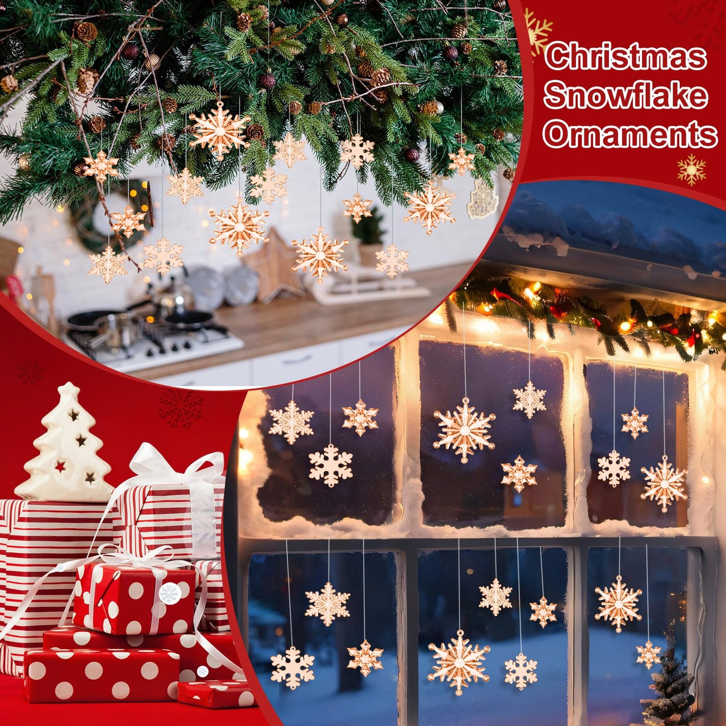 Dilunave 40 Pieces Champagne Christmas Snowflake Ornaments Acrylic Christmas Tree Decorations Crystal Snowflakes Translucent Winter Hanging Ornaments for Xmas Tree DIY Crafts
