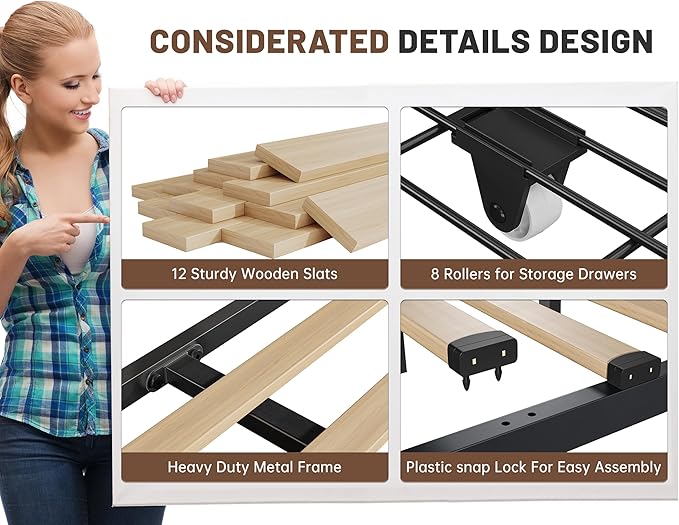 EnHomee Upholstered King Size Bed Frame
