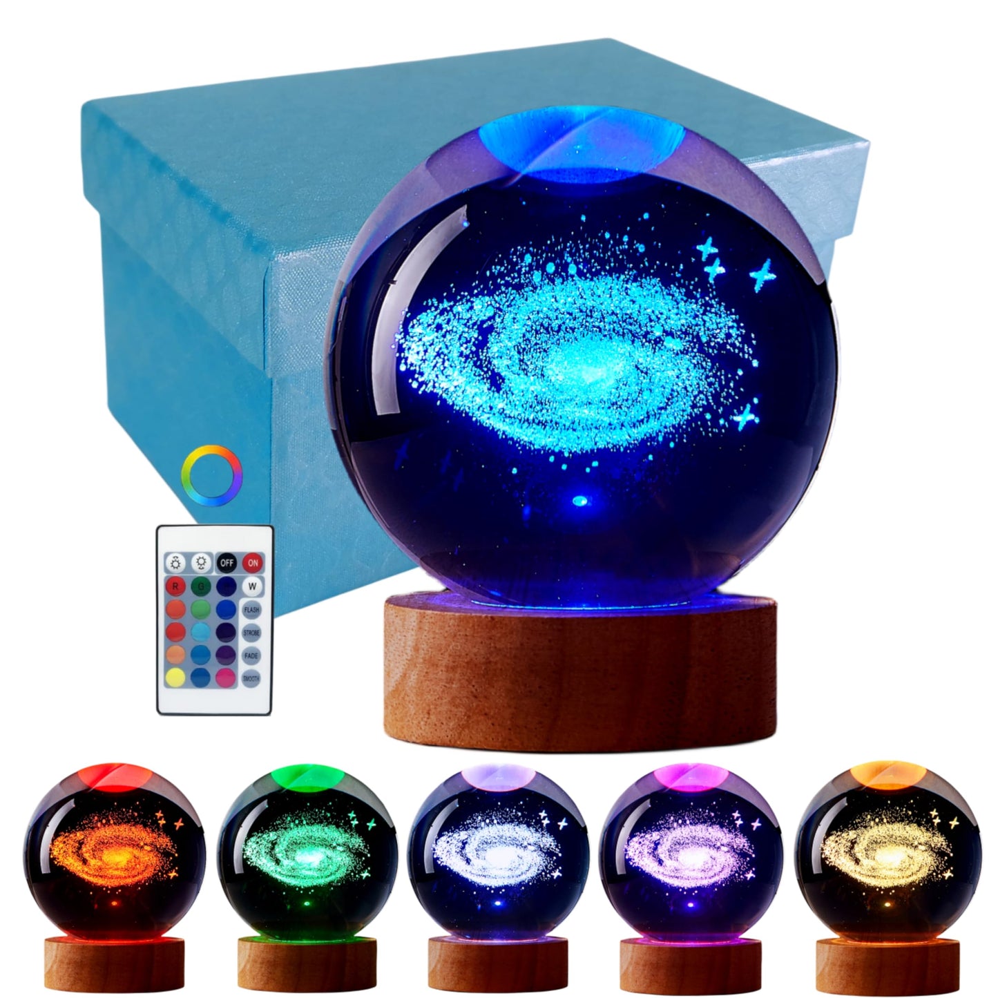 3D Crystal Ball Lamp, Upgraded 3.15 Inch Crystal Ball Night Light with 16 Colors LED Wooden Base, Remote Control, Gift Box Packaging, Home Decor Gift
