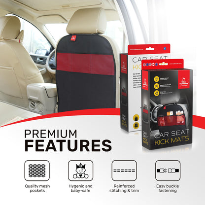 Royal Rascals Car Seat Kick Mats Back Seat Protector (2 Pack) Durable Waterproof Back Seat Organiser for Kids, Car Travel Accessories with Pockets & Storage, Road Trip Essentials, Easy to Install