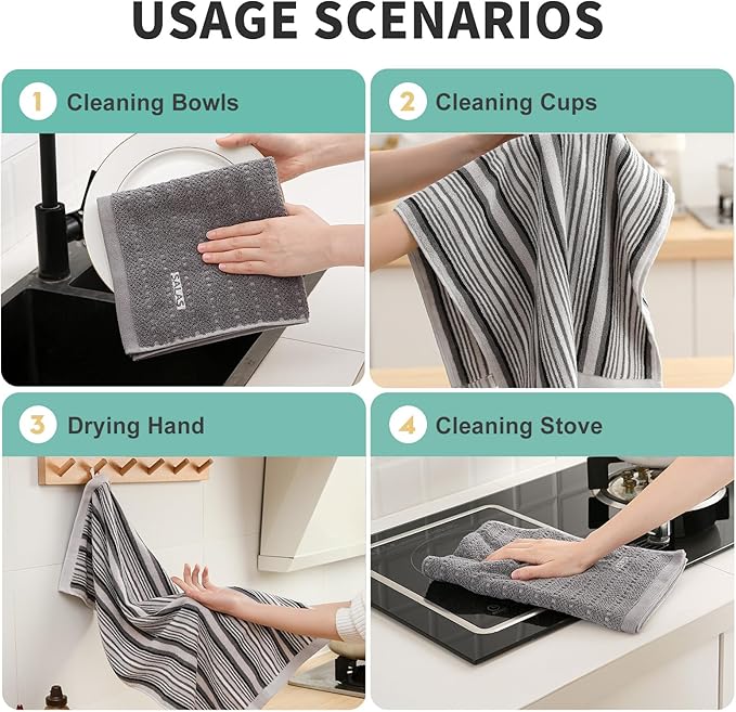 Kitchen Dish Towels for Drying Dishes, Large Cotton Kitchen Towels, Stripped