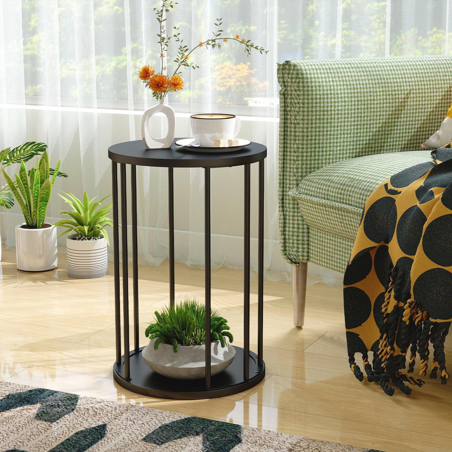 Leinade Plant Stand Indoor,small plant stool,Flower Pot Corner stand holder,Mid Century Heavy Duty Metal Tall Home Decor,Modern Round End Table,Small Rustic Display Stand for Living Room,Bedroom(Black,18In)