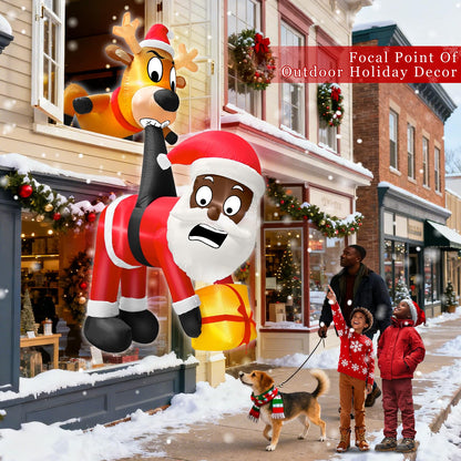 6 Ft Christmas Inflatable Reindeer & Climbing Black Santa Claus, Funny Hanging Outdoor Decoration with Built-in LED Light, Christmas Blow Up Yard Decor for Beam Roof Tree Indoor Home Party Lawn Decor