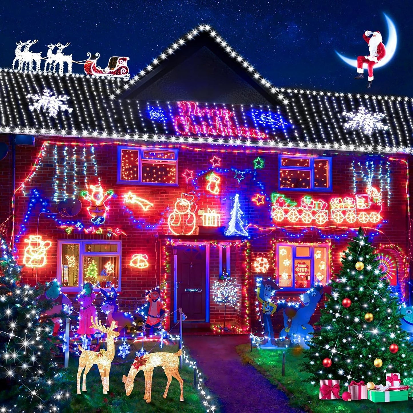 KNONEW 600ft 1500 LED String Lights Outdoor Christmas Lights 8 Modes & Timer Fairy Light Plug in Waterproof LED String Lights for Xmas Yard Tree Wedding Party Holiday Decorations (Cool White)