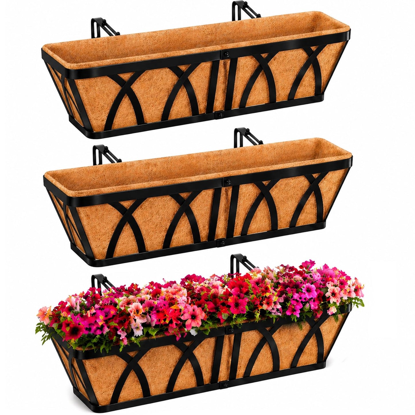 HKZ Deck Balcony Railing Planter Window Boxes - 3 Pack 24 Inch Planter Box, Balcony Planters Railing Hanging, Window Boxes Outdoor Fence Planters